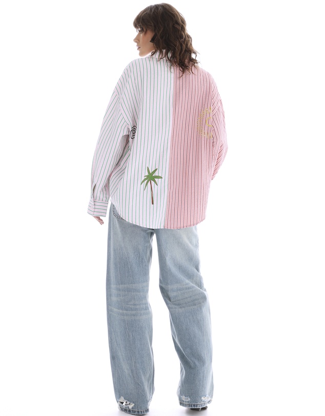 THE TALES - Half n Half Illustrated Soleil Stripe Shirt