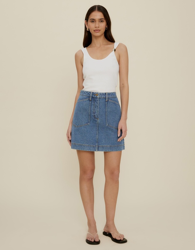 The Fated - Pocket Detail A-Line Denim Mini Skirt