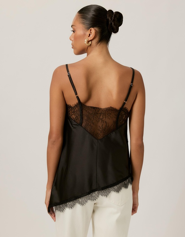 Tussah - Opal Satin Lace Trim Asymmetrical Cami Top