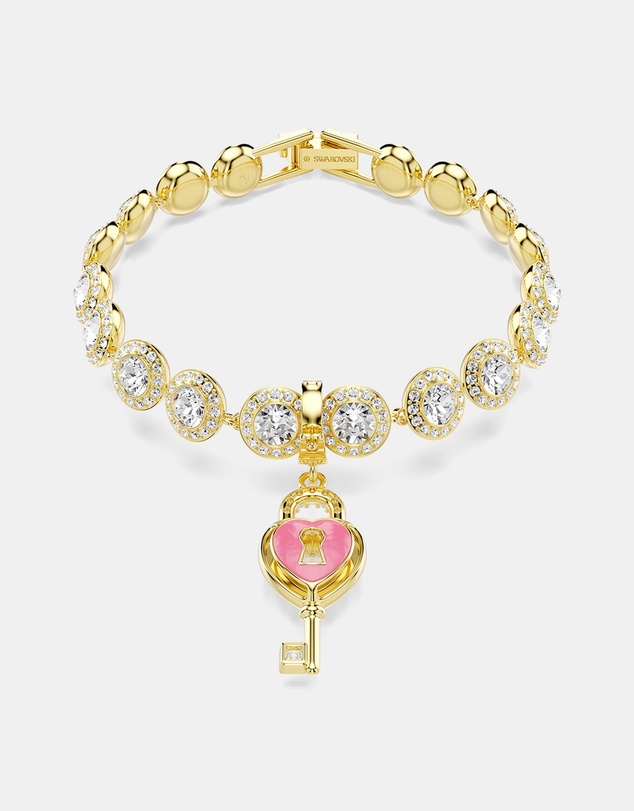 Swarovski - Idyllia Charm, Mixed Cuts, Heart With Key, White, Gold-tone Plated