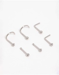 Lovisa - Titanium Cubic Zirconia Classic Nose Studs 6-Pack