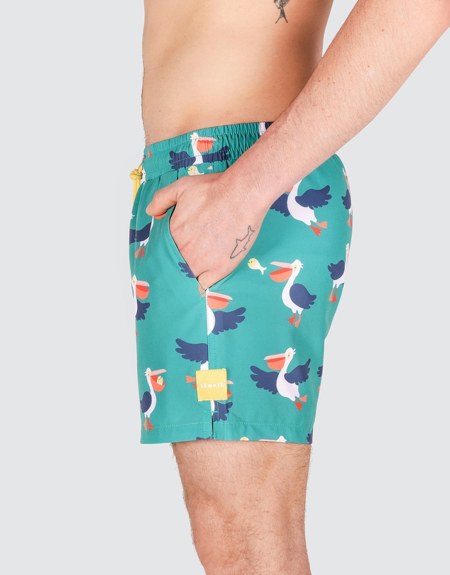 Skwosh - Pelican Party Men's Eco Swim Shorts in Forest