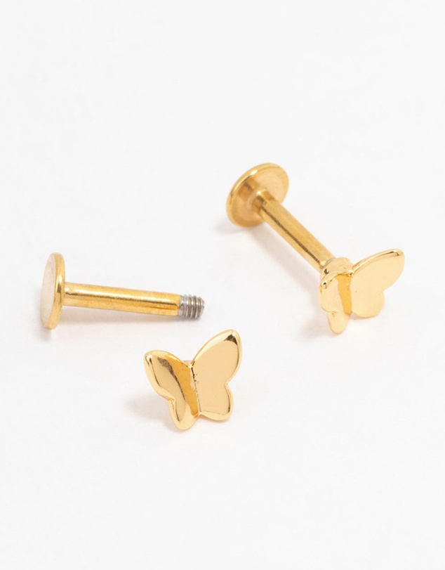 Lovisa - Gold Plated Surgical Steel Metal Butterfly Flat Backs 2-Pack