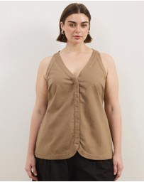 Atmos&Here Curvy - Maura V-Neck Longline Linen Blend Vest