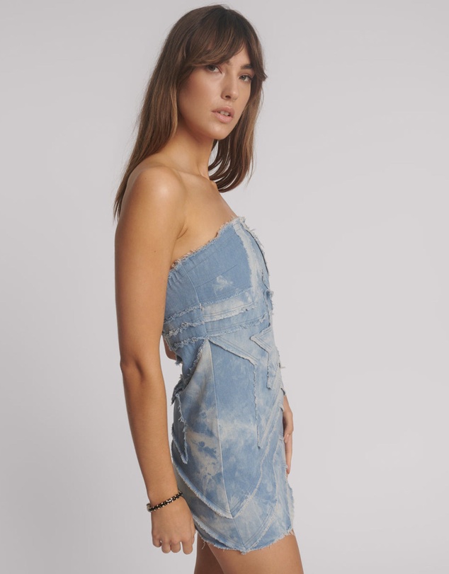 ONE TEASPOON - Strapless Tube Star Denim Mini Dress - Blue Halo