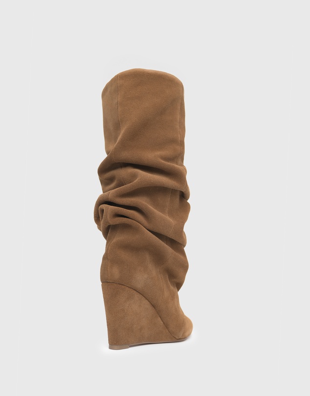 Betts - Lisbon Suede Leather Ruched Wedge Knee Boots