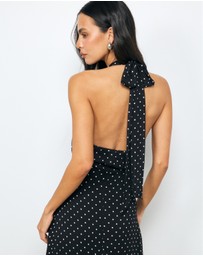 AERE - Leah Spot Halter Maxi Dress