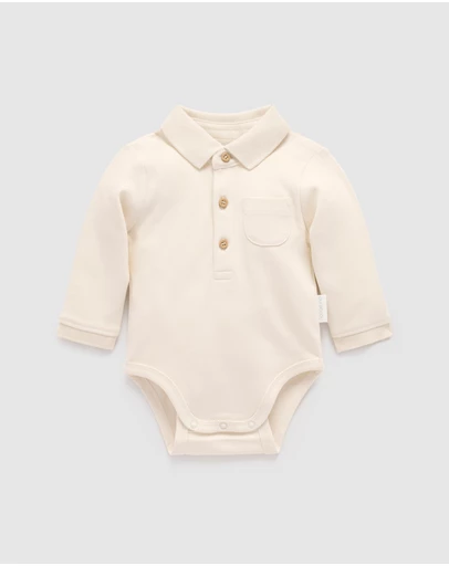 Purebaby - Thick Polo Shirt Bodysuit -Kids-Babies