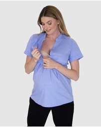 Angel Maternity - Maternity & Nursing Blouse Work Top - Blue