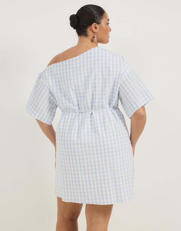 Atmos&Here Curvy - Olive Off Shoulder Gingham Mini Dress With Tie Waist