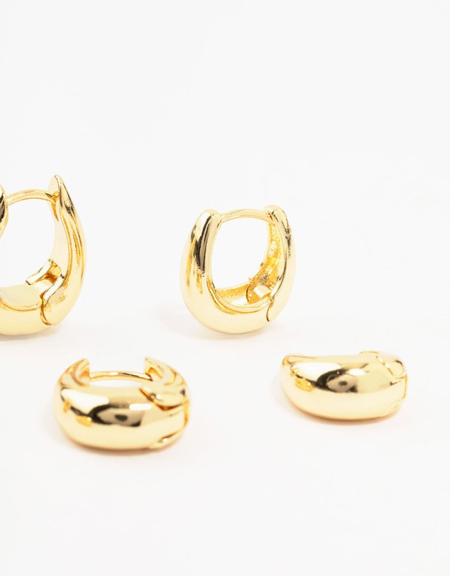 Lovisa - Gold Plated Brass Graduating Taper Hoop Earrings 3-Pack