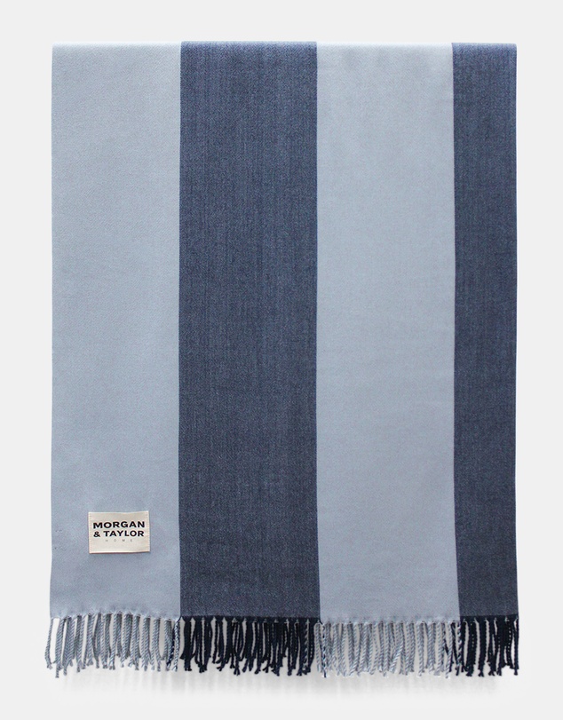 Morgan & Taylor - August Throw Blanket in Light Blue & Navy Blue Stripes