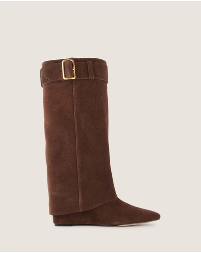 Shelly Shen - Tatum Heel Long Boots Chocolate Suede