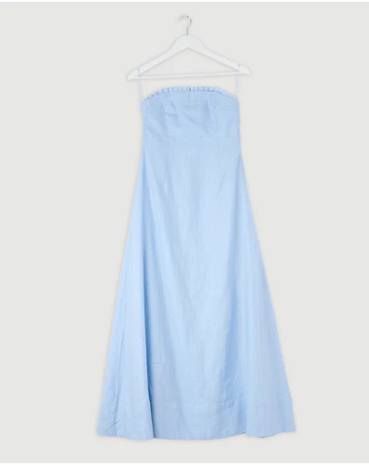Revibe - Repaired AERE Cova Pleat Trim Linen Midi Dress - AU 10