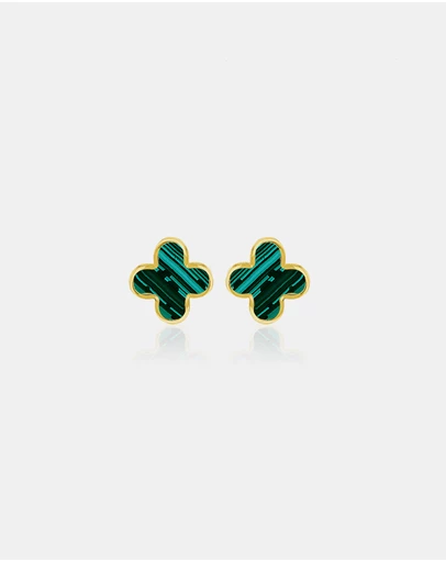 Zoe Olivia - 9K Gold Malachite Petal Stud Earrings