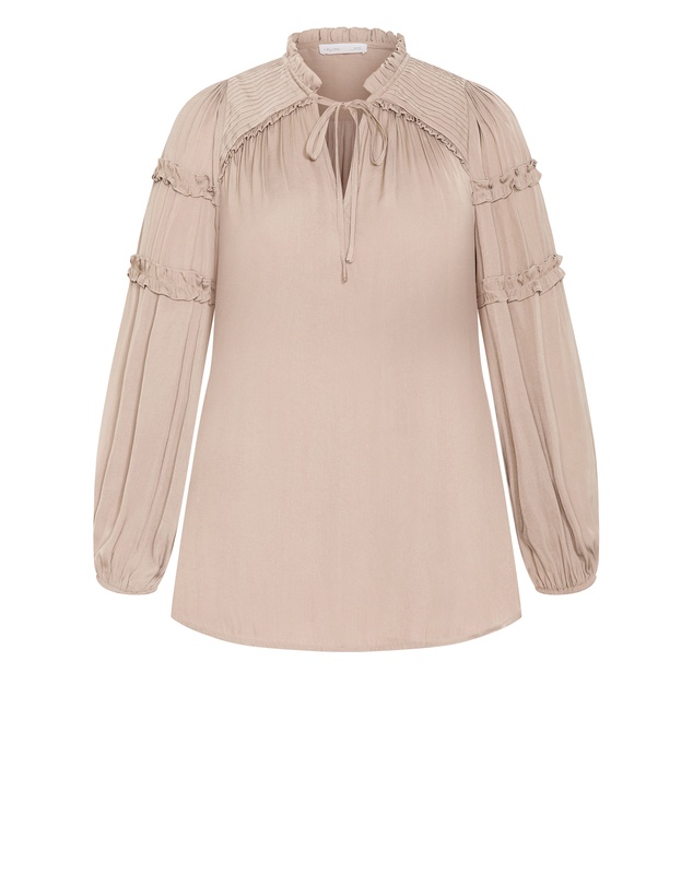 City Chic - Plus size Drama Queen Long Sleeve Shirt - stone