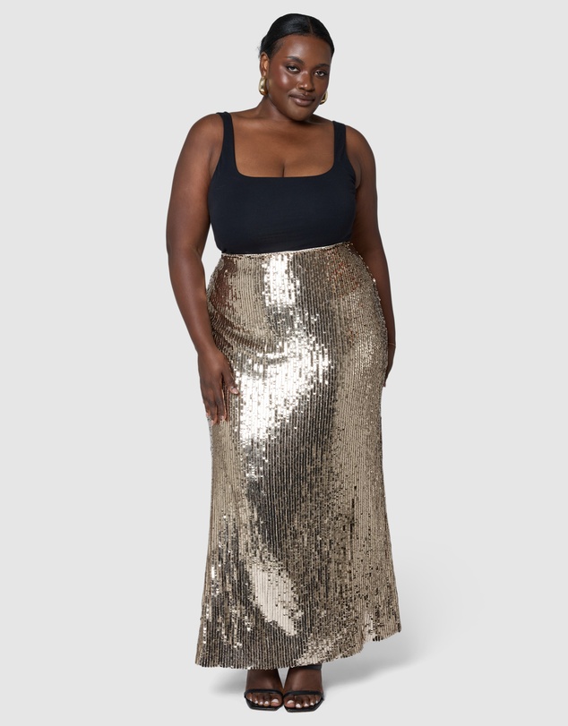 Pink Dusk by Curve Project - Haze Sequin Maxi Skirt