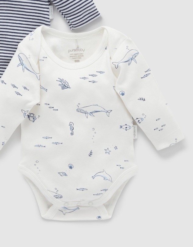 Purebaby - Easy Neck L/S Bodysuit 2 pack-Babies