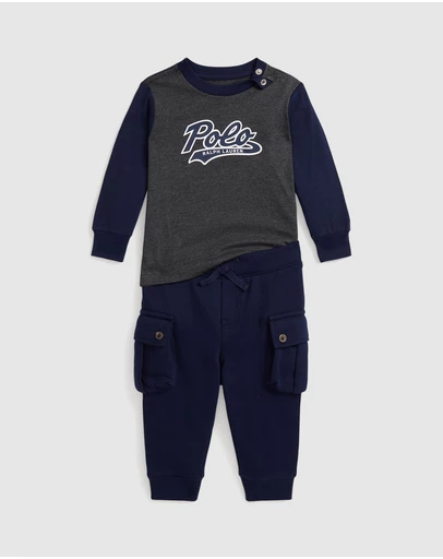 Polo Ralph Lauren - Logo Jersey Tee & Fleece Jogger Pants Set - ICONIC EXCLUSIVE - Babies