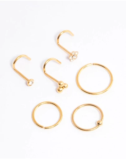 Lovisa - Gold Plated Titanium Ring & Hook Nose 6-Pack