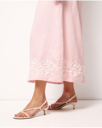 AERE - Quinn Embroidered Linen Midi Dress