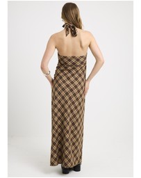 Insight - Kiera Ruched Check Halter Maxi Dress