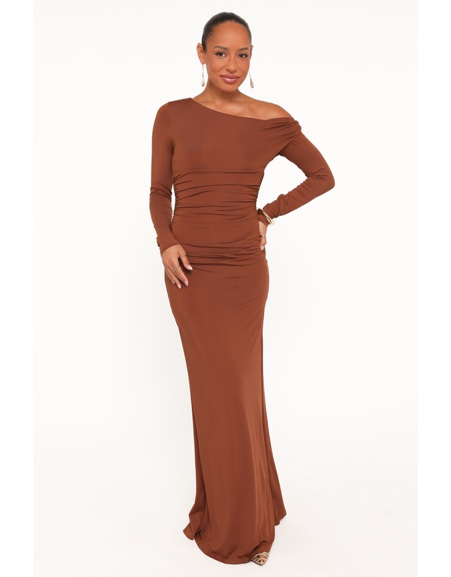 Petal & Pup - Jenna Off Shoulder Maxi Dress - Brown