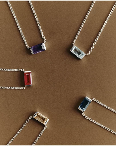 Kirstin Ash - Baguette Birthstone Necklace July Ruby