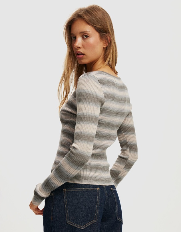 Cotton On - Rib Knit Henley Long Sleeve Top