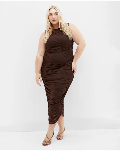 City Chic - Plus sizeHalo Ruched Midi Dress - cocoa