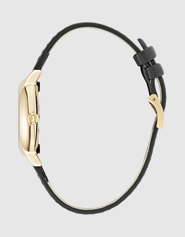 Furla - Easy Shape Yellow Gold-Tone Black Leather Strap Watch