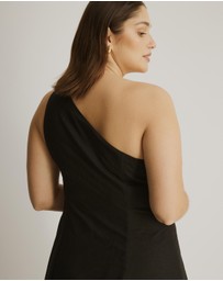 Atmos&Here Curvy - Oralie One Shoulder Linen Blend Midi Dress