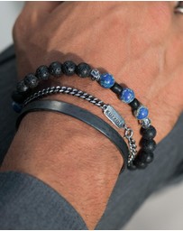 Kuzzoi - ICONIC EXCLUSIVE - Bracelet Men Beads Round with Lava Stone and Agate Beads in 925 sterling silver