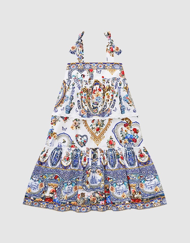 Camilla - Bow Strap Tiered Maxi Dress - Kids-Teens