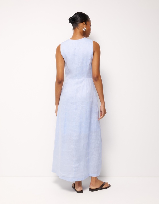 Revibe - Repaired AERE Cari Bead Detail Linen Midi Dress - AU 18