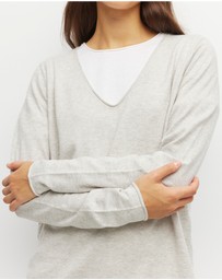 JH Lounge - JHL V-Neck L/S T (Fine Cotton Cashmere) Soft Grey Marle