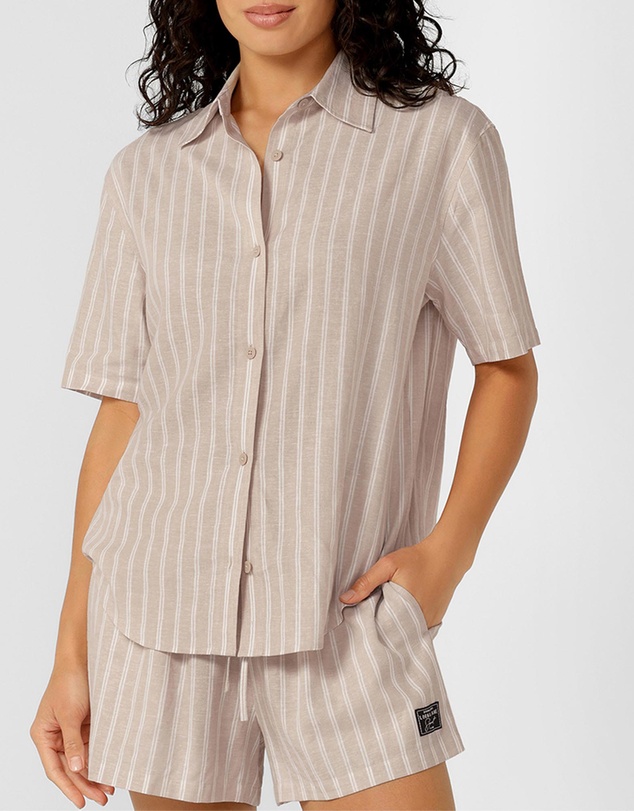 Lorna Jane - Preset Stripe Linen Short Sleeve Shirt
