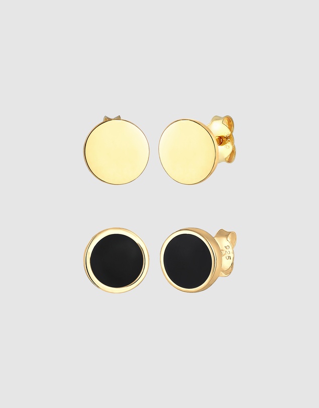 Kuzzoi - ICONIC EXCLUSIVE - Earrings Men Set Stud Circle Geo with Enamel in 925 Sterling Silver Gold Plated
