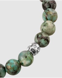Kuzzoi - ICONIC EXCLUSIVE - Bracelet Male Turquoise Greenish-Brown Beads 925 Sterling Silver