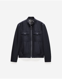 Calibre - Stand Collar Wool Bomber Jacket Navy