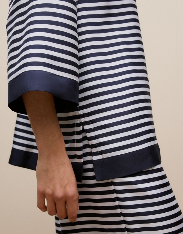 Trenery - Silk Twill Stripe Shirt in Night Sky