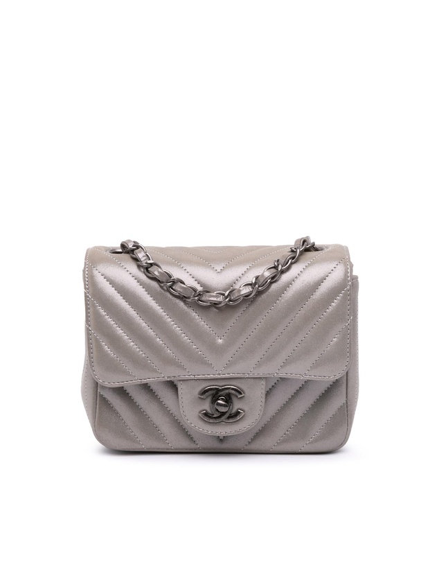 Pre-Loved by Azura Reborn - Pre-Loved Mini Square Classic Chevron Iridescent Calfskin Single Flap