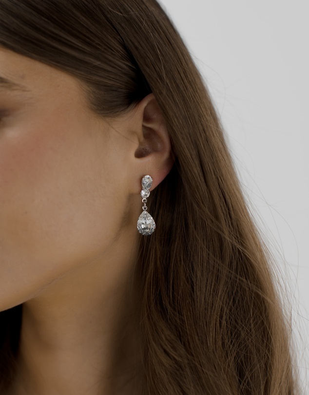 The White Collection - Bianca - Elegant Silver Bridal Drop Earrings
