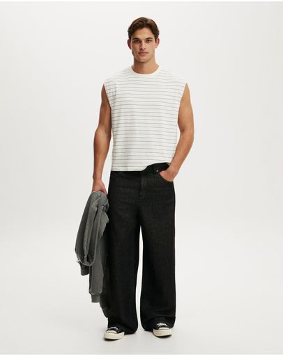 VINTAGE WHITE  DENIM BLUE STRIPE