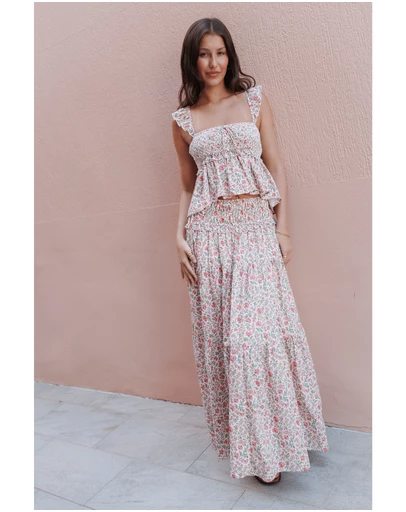 Petal & Pup - Dakari Smocked Waist Maxi Skirt - Pink Green Floral