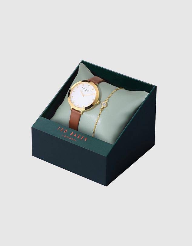Ted Baker - Ammy Iconic Tan Leather Watch and Bracelet Gift Set