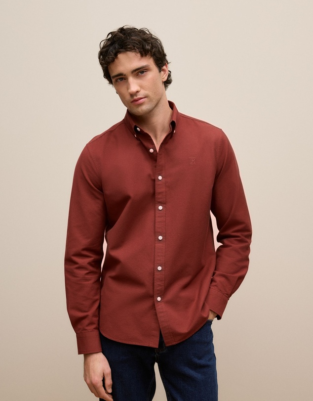 Trenery - Regular Fit Monogram Oxford Shirt in Auburn