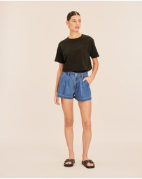 AERE - Pleated Denim Shorts