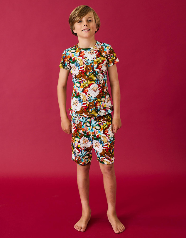 Kip&Co - Christmas Time Organic Cotton Short Sleeve Tee and Shorts Pyjama Set - Babies-Teens