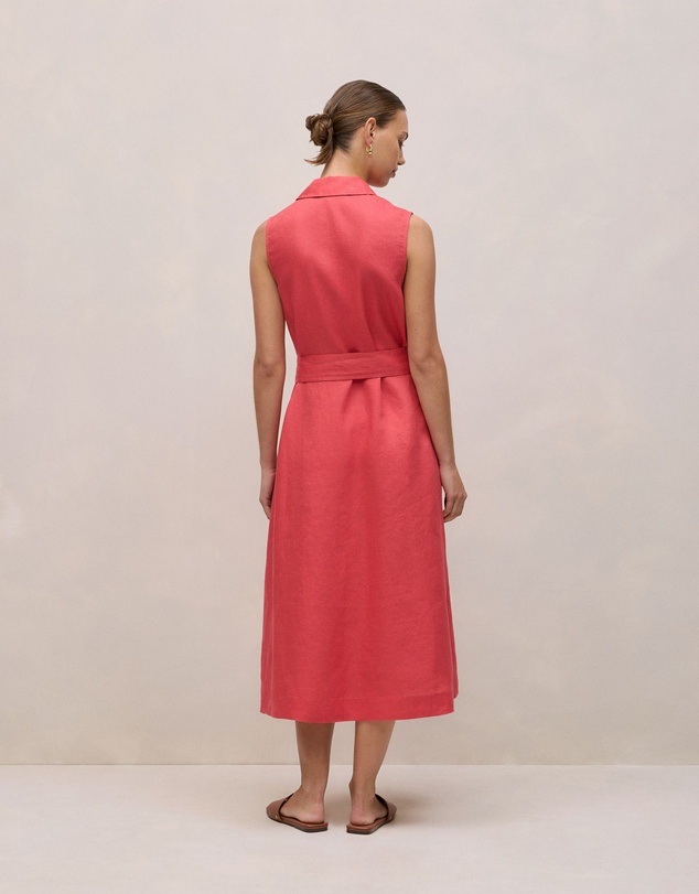 Trenery - Linen Sleeveless Shirt Dress in Crimson